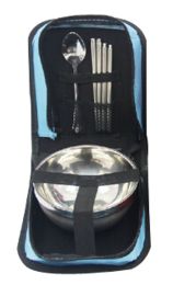 Camping Cooking Outdoor Travel Bag Tableware Stainless Blue