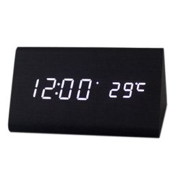 Black And White Triangle Wood Modern Alarm Clock With Temperature Function