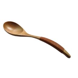 Set of 2 Japanese Style Wooden Kids Soup Spoons Natural Tableware Spoon, F7