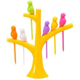 Creative Party Fruit Forks Salad Forks Dessert Forks Tree and Birds Yellow