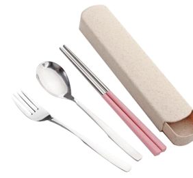 Portable Stainless Steel Flatware Spoon Chopsticks Tableware Set [A]