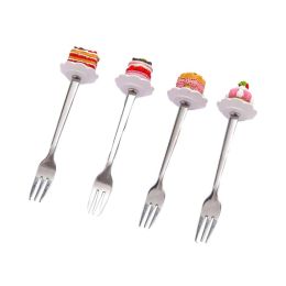 4 Pcs Fruit Forks Stainless Steel Dessert Forks Resin Cake Forks Afternoon Tea