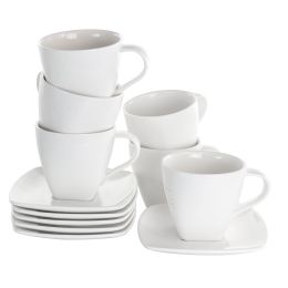Elama Market Square 12 Piece 10 Ounce Porcelain Cup and Saucer Set in White
