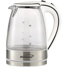 Brentwood Appliances 1.7-liter Cordless Tempered-glass Electric Kettle (white) (pack of 1 Ea)
