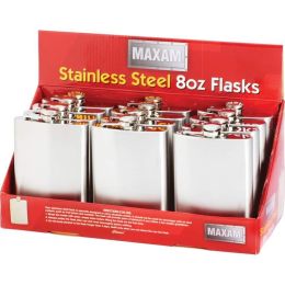 Maxam&reg; 12pc 8oz Stainless Steel Flasks in Countertop Display