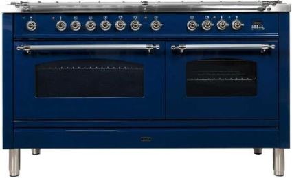 60" Nostalgie Series Freestanding Double Oven Dual Fuel Range with 8 Sealed Burners and Griddle in Blue
