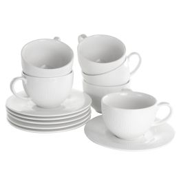Elama 12 Piece Porcelain Cup and Saucer Set in White (Design: Cafe (8 Ounce))