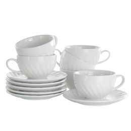 Elama 12 Piece Porcelain Cup and Saucer Set in White (Design: Clancy (6 Ounce))