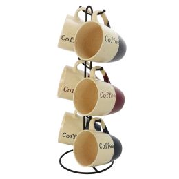 Elama 6-Piece 12 oz. Mug Set with Stand, Assorted Colors (Design: Coffee House)
