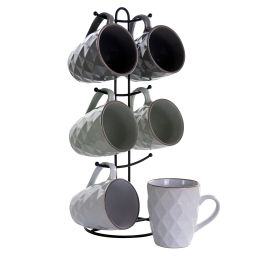 Elama 6-Piece 12 oz. Mug Set with Stand, Assorted Colors (Design: Diamond Waves)
