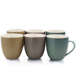 Elama 6-Piece 15 oz. Mug Set, Assorted Colors (Design: Honeysuckle)