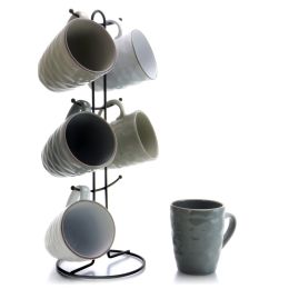 Elama 6-Piece 12 oz. Mug Set with Stand, Assorted Colors (Design: Tahitian Waves)